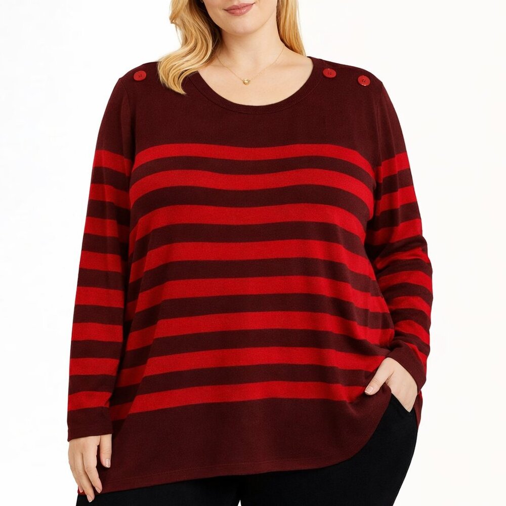Liz Claiborne Size 3XL Striped Sweater Warm Cozy Button Shoulders Long Sleeves